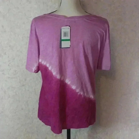 Short Bell Sleeve Scoop Neck Placement Tie Dye Knit Tee - Picture 3 of 8